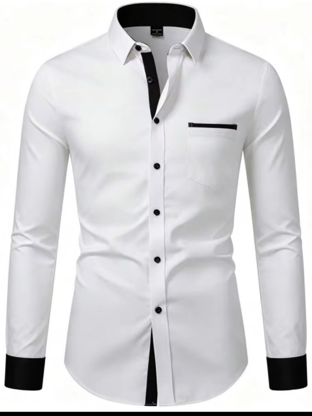 Slim Fit White Dress Shirt with Black Contrast Trim (XXL)